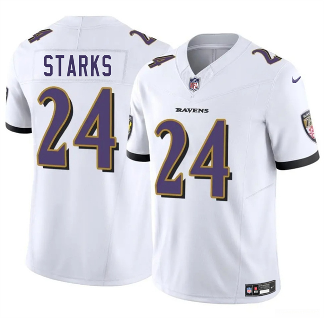 Men's Baltimore Ravens #24 Malaki Starks White 2025 Draft F.U.S.E. Vapor Limited Football Jersey Men's Baltimore Ravens #24 Malaki Starks White 2025 Draft F.U.S.E. Vapor Limited Football Jersey