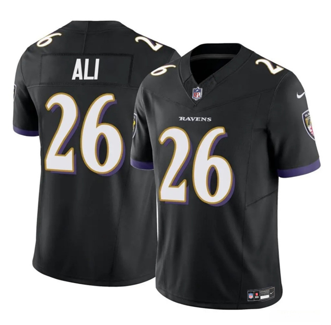 Men's Baltimore Ravens #26 Rasheen Ali Black 2025 F.U.S.E Vapor Limited Football Jersey Men's Baltimore Ravens #26 Rasheen Ali Black 2025 F.U.S.E Vapor Limited Football Jersey