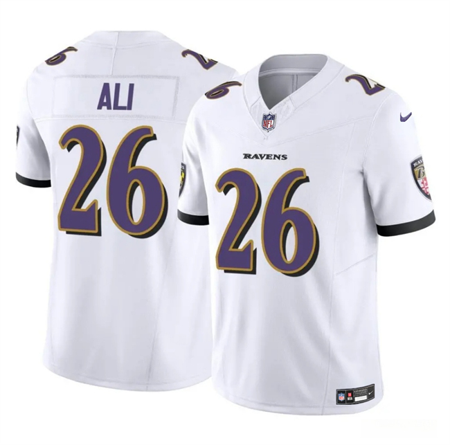 Men's Baltimore Ravens #26 Rasheen Ali White 2025 F.U.S.E. Vapor Limited Football Jersey Men's Baltimore Ravens #26 Rasheen Ali White 2025 F.U.S.E. Vapor Limited Football Jersey