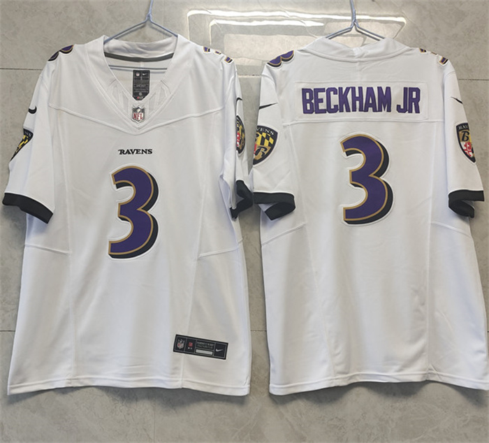 Men's Baltimore Ravens #3 Odell Beckham Jr. White 2023 F.U.S.E. Vapor Untouchable Stitched Football Jersey Men's Baltimore Ravens #3 Odell Beckham Jr. White 2023 F.U.S.E. Vapor Untouchable Stitched Football Jersey