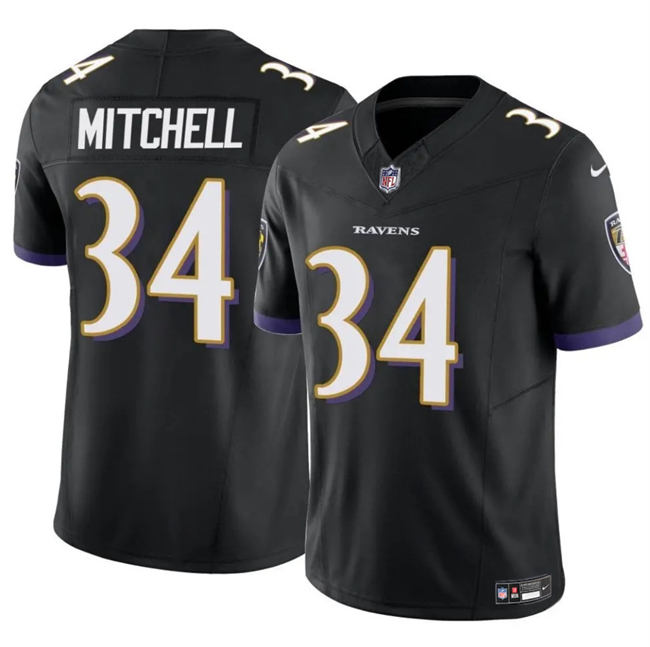Men's Baltimore Ravens #34 Keaton Mitchell Black 2025 F.U.S.E Vapor Limited Football Jersey Men's Baltimore Ravens #34 Keaton Mitchell Black 2025 F.U.S.E Vapor Limited Football Jersey
