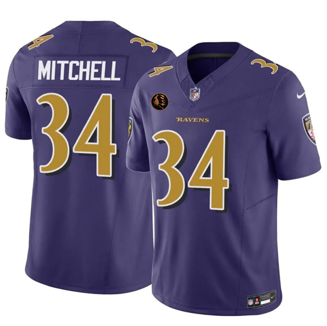 Men's Baltimore Ravens #34 Keaton Mitchell Purple 2025 F.U.S.E. With John Madden Patch Limited Football Jersey Men's Baltimore Ravens #34 Keaton Mitchell Purple 2025 F.U.S.E. With John Madden Patch Limited Football Jersey