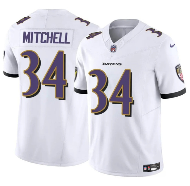 Men's Baltimore Ravens #34 Keaton Mitchell White 2025 F.U.S.E. Vapor Limited Football Jersey Men's Baltimore Ravens #34 Keaton Mitchell White 2025 F.U.S.E. Vapor Limited Football Jersey