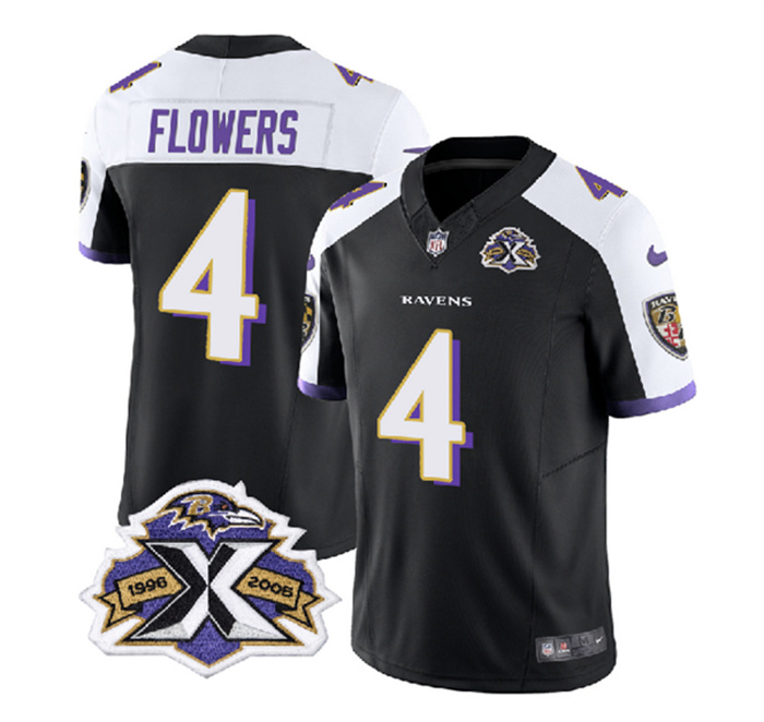 Men's Baltimore Ravens #4 Zay Flowers Black White 2023 F.U.S.E With Patch Throwback Vapor Limited Jersey Men's Baltimore Ravens #4 Zay Flowers Black White 2023 F.U.S.E With Patch Throwback Vapor Limited Jersey