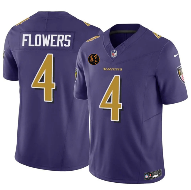 Men's Baltimore Ravens #4 Zay Flowers Purple 2025 F.U.S.E. With John Madden Patch Limited Football Jersey Men's Baltimore Ravens #4 Zay Flowers Purple 2025 F.U.S.E. With John Madden Patch Limited Football Jersey
