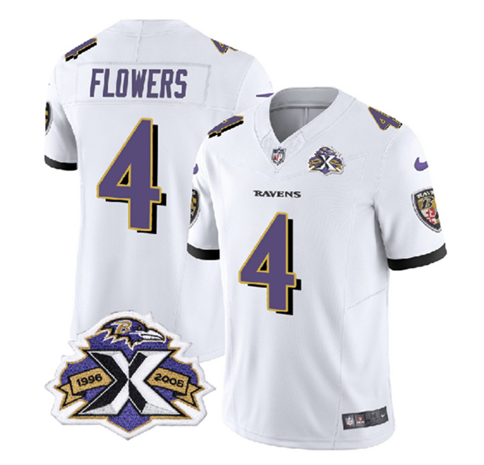 Men's Baltimore Ravens #4 Zay Flowers White 2023 F.U.S.E With Patch Throwback Vapor Limited Jersey Men's Baltimore Ravens #4 Zay Flowers White 2023 F.U.S.E With Patch Throwback Vapor Limited Jersey