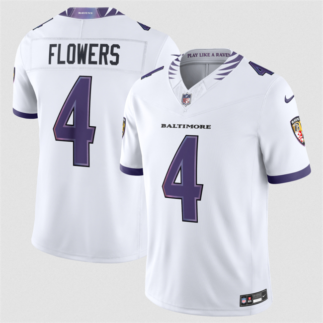 Men's Baltimore Ravens #4 Zay Flowers White 2026 F.U.S.E. Vapor Stitched Limited Football Jersey Men's Baltimore Ravens #4 Zay Flowers White 2026 F.U.S.E. Vapor Stitched Limited Football Jersey