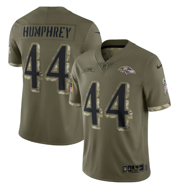 Men's Baltimore Ravens #44 Marlon Humphrey Olive 2022 Salute To Service Limited Stitched Jersey Men's Baltimore Ravens #44 Marlon Humphrey Olive 2022 Salute To Service Limited Stitched Jersey