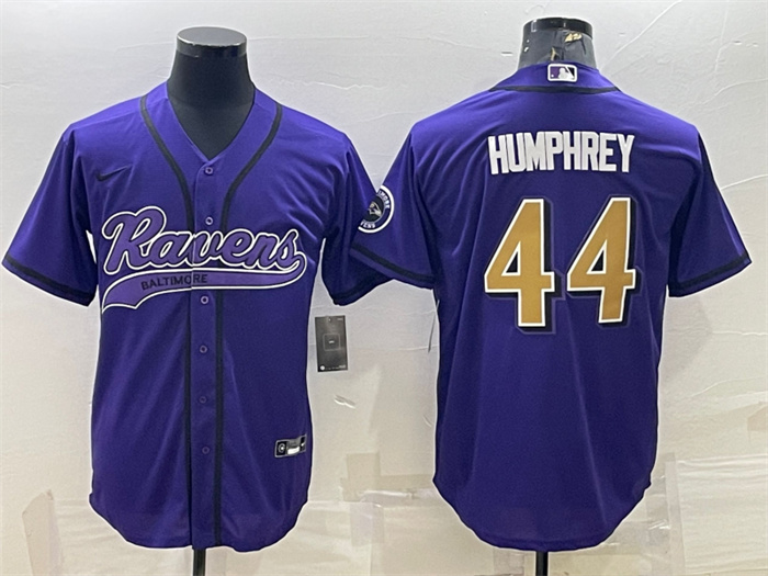 Men's Baltimore Ravens #44 Marlon Humphrey Purple Gold With Patch Cool Base Stitched Baseball Jersey Men's Baltimore Ravens #44 Marlon Humphrey Purple Gold With Patch Cool Base Stitched Baseball Jersey