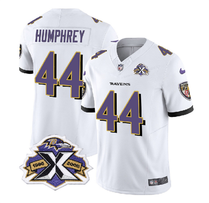 Men's Baltimore Ravens #44 Marlon Humphrey White 2023 F.U.S.E With Patch Throwback Vapor Limited Jersey Men's Baltimore Ravens #44 Marlon Humphrey White 2023 F.U.S.E With Patch Throwback Vapor Limited Jersey