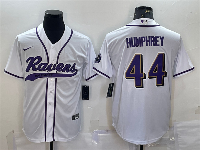 Men's Baltimore Ravens #44 Marlon Humphrey White With Patch Cool Base Stitched Baseball Jersey Men's Baltimore Ravens #44 Marlon Humphrey White With Patch Cool Base Stitched Baseball Jersey