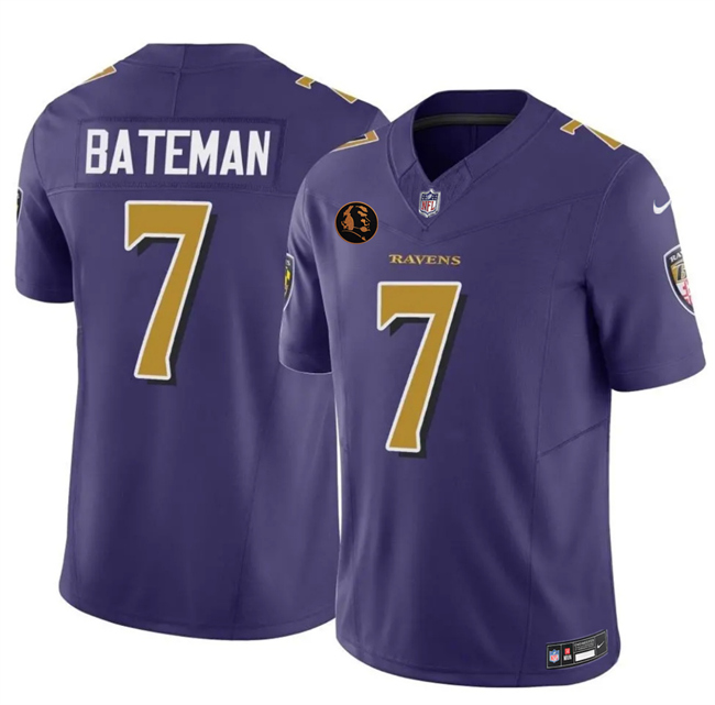 Men's Baltimore Ravens #7 Rashod Bateman Purple 2025 F.U.S.E. With John Madden Patch Limited Football Jersey Men's Baltimore Ravens #7 Rashod Bateman Purple 2025 F.U.S.E. With John Madden Patch Limited Football Jersey