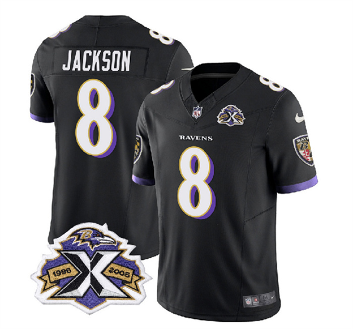 Men's Baltimore Ravens #8 Lamar Jackson Black 2023 F.U.S.E With Patch Throwback Vapor Limited Jersey Men's Baltimore Ravens #8 Lamar Jackson Black 2023 F.U.S.E With Patch Throwback Vapor Limited Jersey