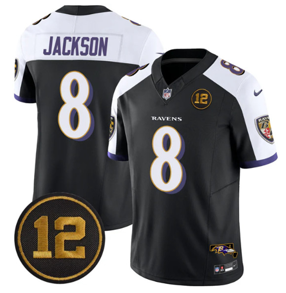 Men's Baltimore Ravens #8 Lamar Jackson Black Alternate 2025 F.U.S.E. Jacoby Jones Patch Vapor Limited Football Jersey Men's Baltimore Ravens #8 Lamar Jackson Black Alternate 2025 F.U.S.E. Jacoby Jones Patch Vapor Limited Football Jersey