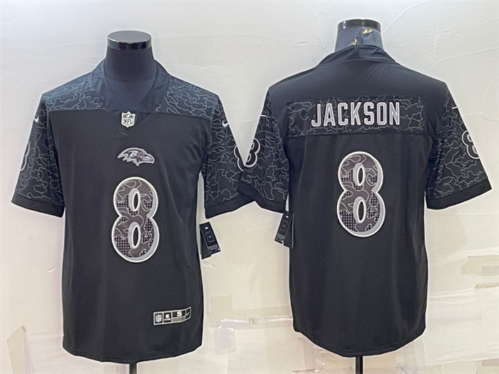 Men's Baltimore Ravens #8 Lamar Jackson Black Reflective Limited Stitched Football Jersey Men's Baltimore Ravens #8 Lamar Jackson Black Reflective Limited Stitched Football Jersey