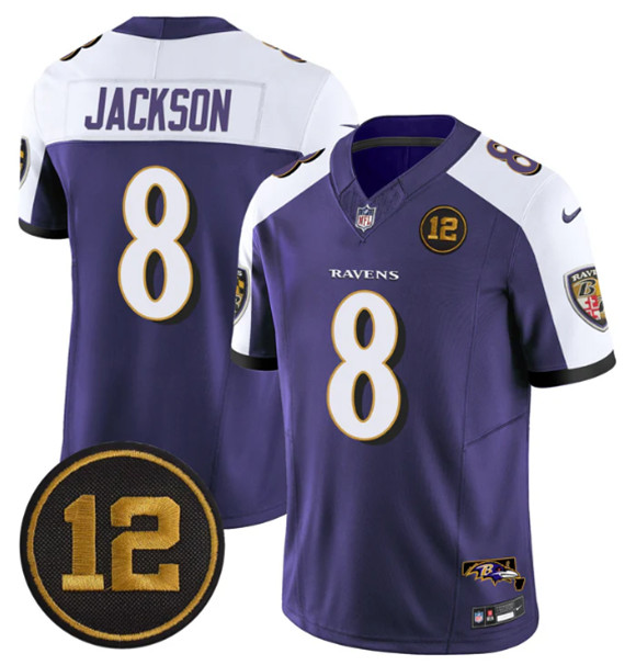 Men's Baltimore Ravens #8 Lamar Jackson Purple Alternate 2025 F.U.S.E. Jacoby Jones Patch Vapor Limited Football Jersey Men's Baltimore Ravens #8 Lamar Jackson Purple Alternate 2025 F.U.S.E. Jacoby Jones Patch Vapor Limited Football Jersey