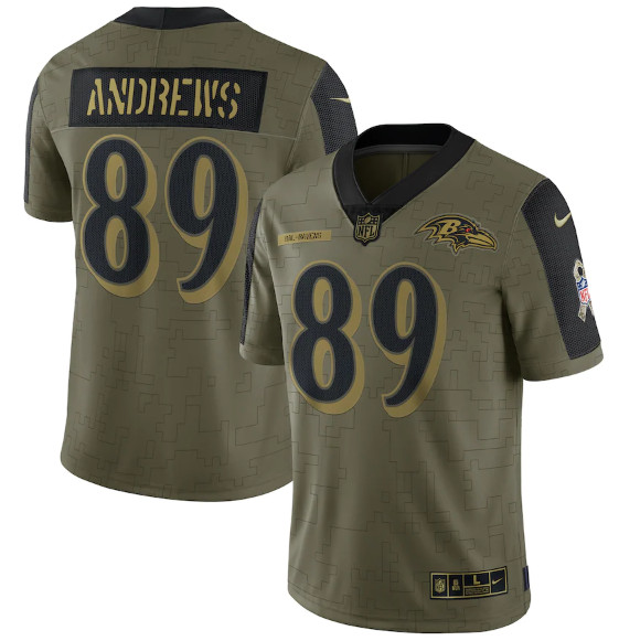 Men's Baltimore Ravens #89 Mark Andrews 2021 Olive Salute To Service Limited Stitched Men's Baltimore Ravens #89 Mark Andrews 2021 Olive Salute To Service Limited Stitched