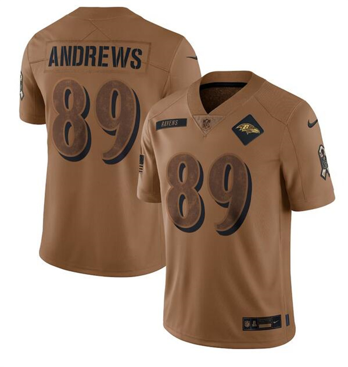 Men's Baltimore Ravens #89 Mark Andrews 2023 Brown Salute To Service Limited Stitched Football Jersey Men's Baltimore Ravens #89 Mark Andrews 2023 Brown Salute To Service Limited Stitched Football Jersey