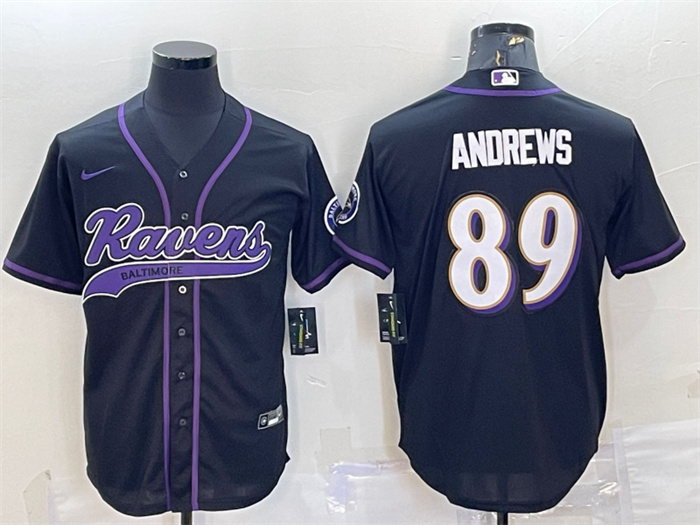 Men's Baltimore Ravens #89 Mark Andrews Black With Patch Cool Base Stitched Baseball Jersey Men's Baltimore Ravens #89 Mark Andrews Black With Patch Cool Base Stitched Baseball Jersey