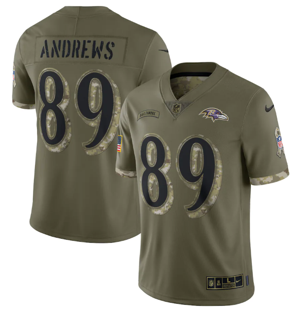 Men's Baltimore Ravens #89 Mark Andrews Olive 2022 Salute To Service Limited Stitched Jersey Men's Baltimore Ravens #89 Mark Andrews Olive 2022 Salute To Service Limited Stitched Jersey