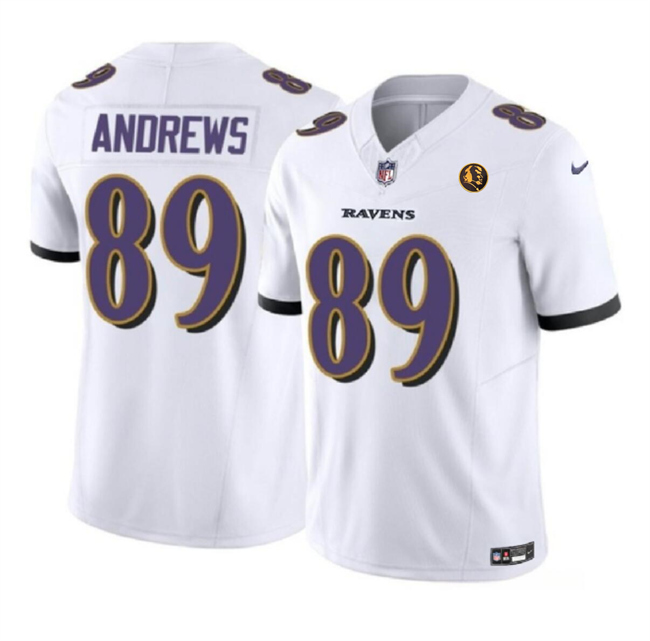 Men's Baltimore Ravens #89 Mark Andrews White 2023 F.U.S.E. With John Madden Patch Vapor Limited Stitched Football Jersey Men's Baltimore Ravens #89 Mark Andrews White 2023 F.U.S.E. With John Madden Patch Vapor Limited Stitched Football Jersey