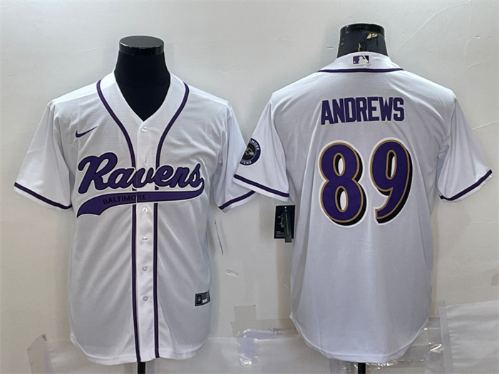 Men's Baltimore Ravens #89 Mark Andrews White With Patch Cool Base Stitched Baseball Jersey Men's Baltimore Ravens #89 Mark Andrews White With Patch Cool Base Stitched Baseball Jersey