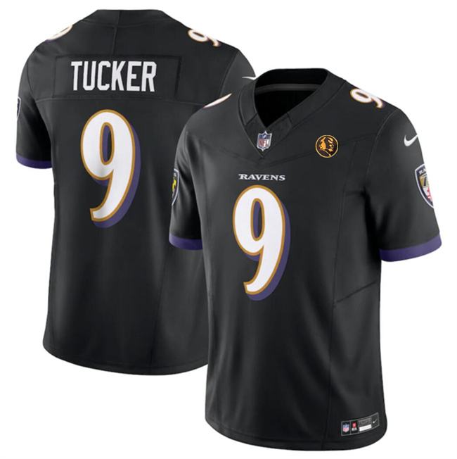 Men's Baltimore Ravens #9 Justin Tucker Black 2023 F.U.S.E. With John Madden Patch Vapor Limited Stitched Football Jersey Men's Baltimore Ravens #9 Justin Tucker Black 2023 F.U.S.E. With John Madden Patch Vapor Limited Stitched Football Jersey