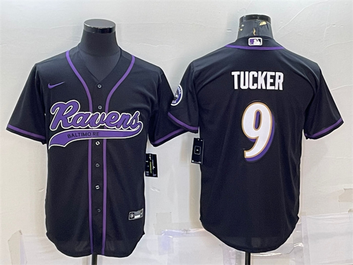 Men's Baltimore Ravens #9 Justin Tucker Black With Patch Cool Base Stitched Baseball Jersey Men's Baltimore Ravens #9 Justin Tucker Black With Patch Cool Base Stitched Baseball Jersey