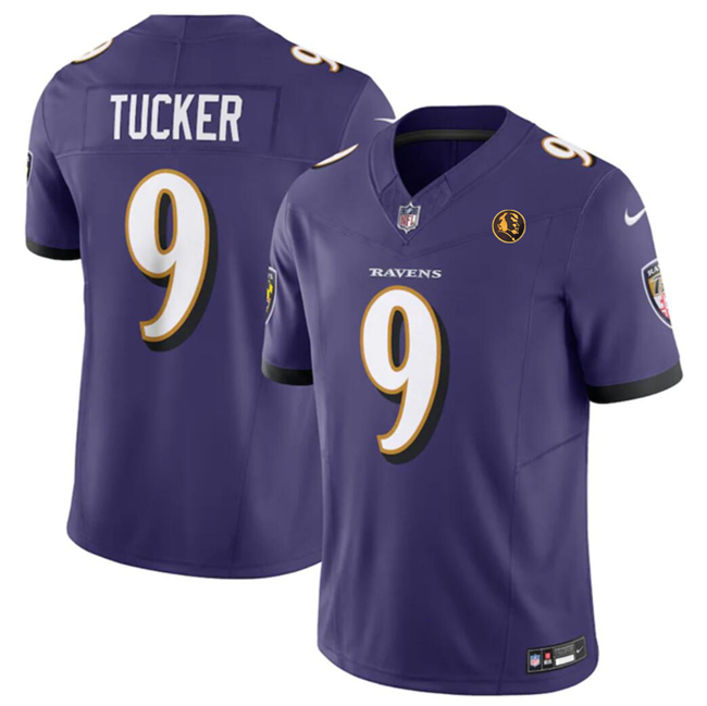 Men's Baltimore Ravens #9 Justin Tucker Purple 2023 F.U.S.E. With John Madden Patch Vapor Limited Stitched Football Jersey Men's Baltimore Ravens #9 Justin Tucker Purple 2023 F.U.S.E. With John Madden Patch Vapor Limited Stitched Football Jersey