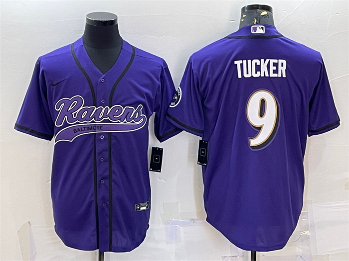 Men's Baltimore Ravens #9 Justin Tucker Purple With Patch Cool Base Stitched Baseball Jersey Men's Baltimore Ravens #9 Justin Tucker Purple With Patch Cool Base Stitched Baseball Jersey