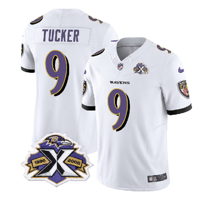 Men's Baltimore Ravens #9 Justin Tucker White 2023 F.U.S.E With Patch Throwback Vapor Limited Jersey Men's Baltimore Ravens #9 Justin Tucker White 2023 F.U.S.E With Patch Throwback Vapor Limited Jersey