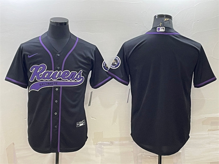 Men's Baltimore Ravens Blank Black With Patch Cool Base Stitched Baseball Jersey Men's Baltimore Ravens Blank Black With Patch Cool Base Stitched Baseball Jersey