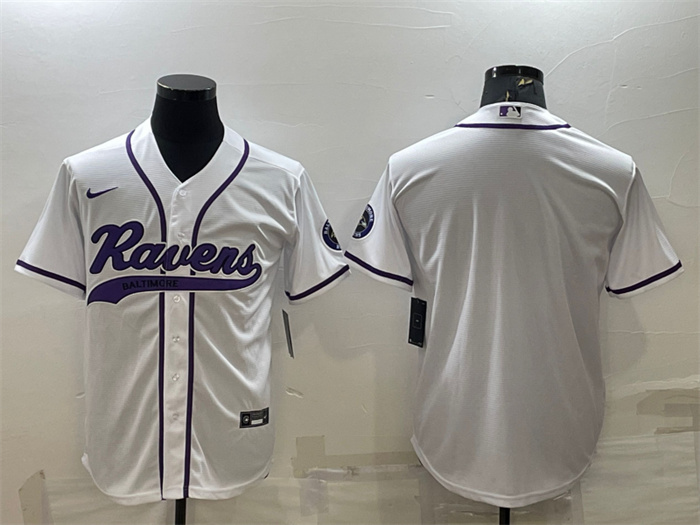 Men's Baltimore Ravens Blank White With Patch Cool Base Stitched Baseball Jersey Men's Baltimore Ravens Blank White With Patch Cool Base Stitched Baseball Jersey