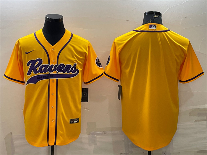 Men's Baltimore Ravens Blank Yellow With Patch Cool Base Stitched Baseball Jersey Men's Baltimore Ravens Blank Yellow With Patch Cool Base Stitched Baseball Jersey