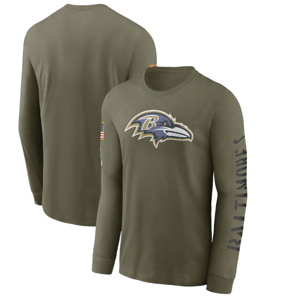 Men's Baltimore Ravens Olive 2022 Salute To Service Long Sleeve T-Shirt