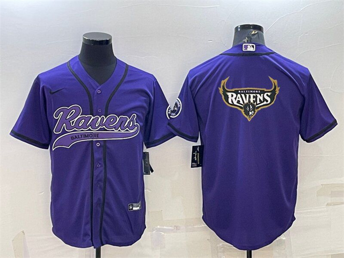 Men's Baltimore Ravens Purple Team Big Logo With Patch Cool Base Stitched Baseball Jersey Men's Baltimore Ravens Purple Team Big Logo With Patch Cool Base Stitched Baseball Jersey