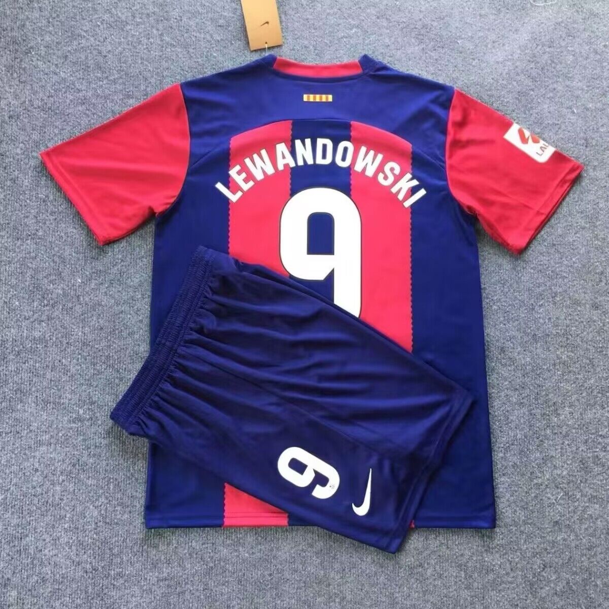 Men's Barcelona #9 Robert Lewandowski 2023-24 Soccer Home set Men's Barcelona #9 Robert Lewandowski 2023-24 Soccer Home set