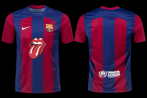 Men's Barcelona Blank 2023 24 Rolling Stones Soccer Jersey Men's Barcelona Blank 2023 24 Rolling Stones Soccer Jersey