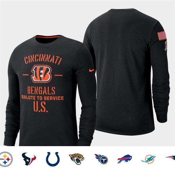 Men's Bengals Black 2019 Salute to Service Sideline Long Sleeve T-Shirt Men's Bengals Black 2019 Salute to Service Sideline Long Sleeve T-Shirt