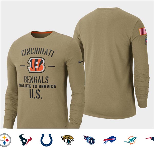 Men's Bengals Tan 2019 Salute to Service Sideline Long Sleeve T-Shirt Men's Bengals Tan 2019 Salute to Service Sideline Long Sleeve T-Shirt