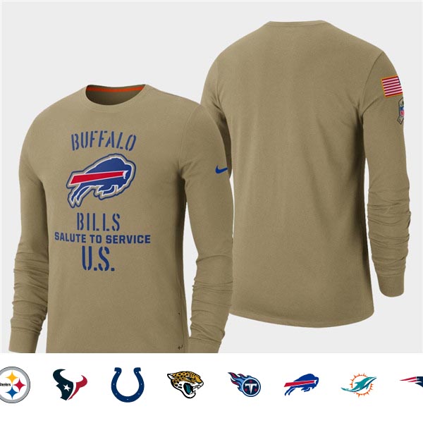 Men's Bills Tan 2019 Salute to Service Sideline Long Sleeve T-Shirt Men's Bills Tan 2019 Salute to Service Sideline Long Sleeve T-Shirt