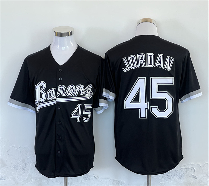 Men's Birmingham Barons #45 Michael Jordan Black Throwback Stitched Baseball Jersey Men's Birmingham Barons #45 Michael Jordan Black Throwback Stitched Baseball Jersey