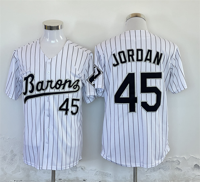 Men's Birmingham Barons #45 Michael Jordan White Throwback Stitched Baseball Jersey Men's Birmingham Barons #45 Michael Jordan White Throwback Stitched Baseball Jersey
