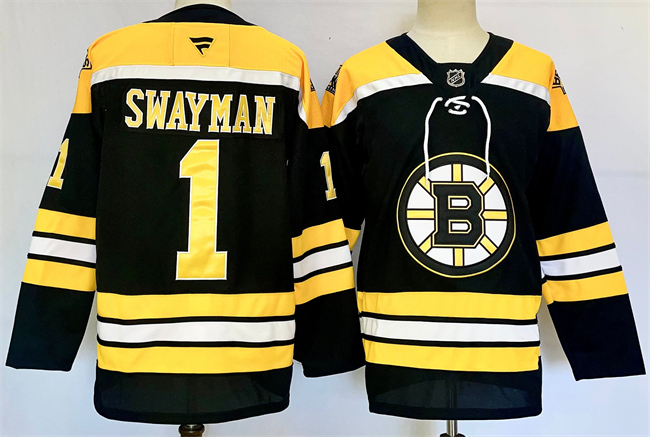 Men's Boston Bruins #1 Jeremy Swayman Black 2024-25 Home Stitched Hockey Jersey Men's Boston Bruins #1 Jeremy Swayman Black 2024-25 Home Stitched Hockey Jersey