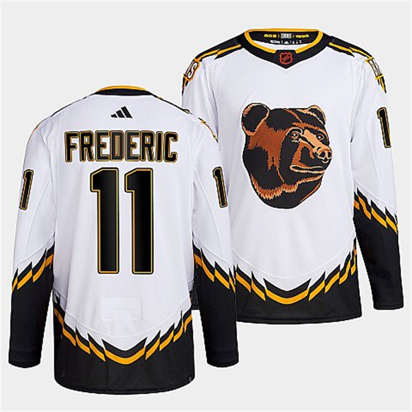 Men's Boston Bruins #11 Trent Frederic White 2022 Reverse Retro Stitched Jersey Men's Boston Bruins #11 Trent Frederic White 2022 Reverse Retro Stitched Jersey