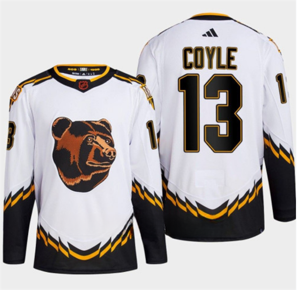 Men's Boston Bruins #13 Charlie Coyle White 2022-23 Reverse Retro Stitched Jersey Men's Boston Bruins #13 Charlie Coyle White 2022-23 Reverse Retro Stitched Jersey