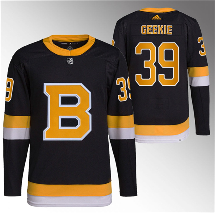 Men's Boston Bruins #39 Morgan Geekie Black Home Breakaway Stitched Jersey Men's Boston Bruins #39 Morgan Geekie Black Home Breakaway Stitched Jersey