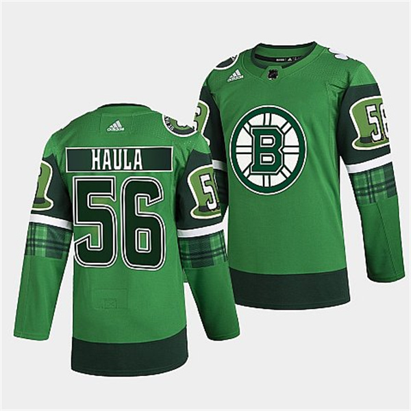 Men's Boston Bruins #56 Erik Haula 2022 Green St Patricks Day Warm-Up Stitched Jersey Men's Boston Bruins #56 Erik Haula 2022 Green St Patricks Day Warm-Up Stitched Jersey