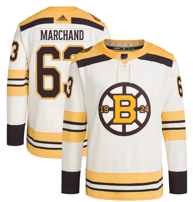 Men's Boston Bruins #63 Brad Marchand Cream 100th Anniversary Stitched Jersey Men's Boston Bruins #63 Brad Marchand Cream 100th Anniversary Stitched Jersey
