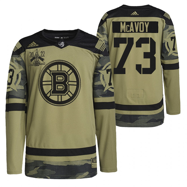 Men's Boston Bruins #73 Charlie McAvoy 2022 Camo Military Appreciation Night Stitched Jersey Men's Boston Bruins #73 Charlie McAvoy 2022 Camo Military Appreciation Night Stitched Jersey